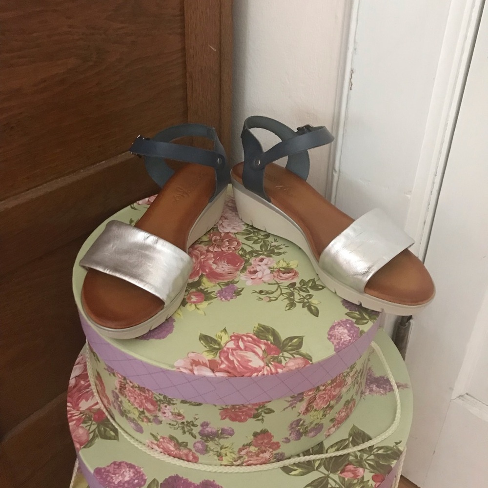 Eurostudio Silver and Blue Wedge Shoes from Spain